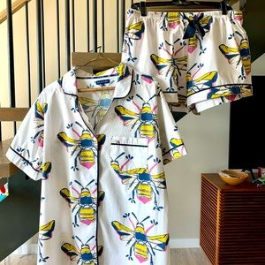 Katie Kime Bees Pajama Short Set, size XL, Color pink/yellow/black